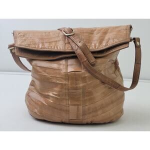 Vintage 1980s Tan Eel Skin Hobo Bucket Bag Medium Size Purse